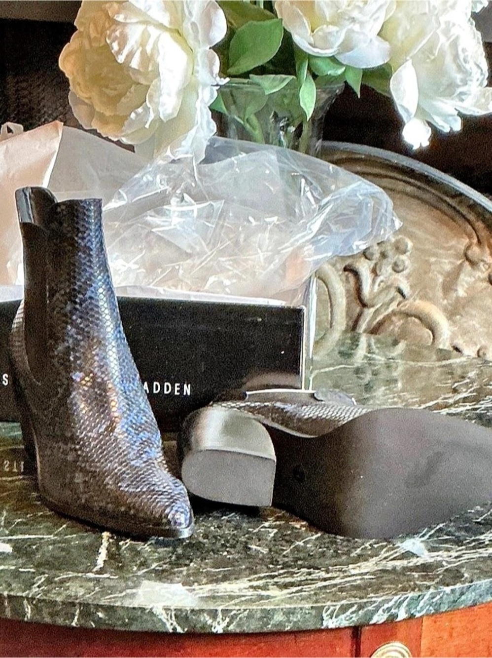 Steve Madden Gail Blue Black Snake Embossed Ankle Boots US 7.5 ***New***